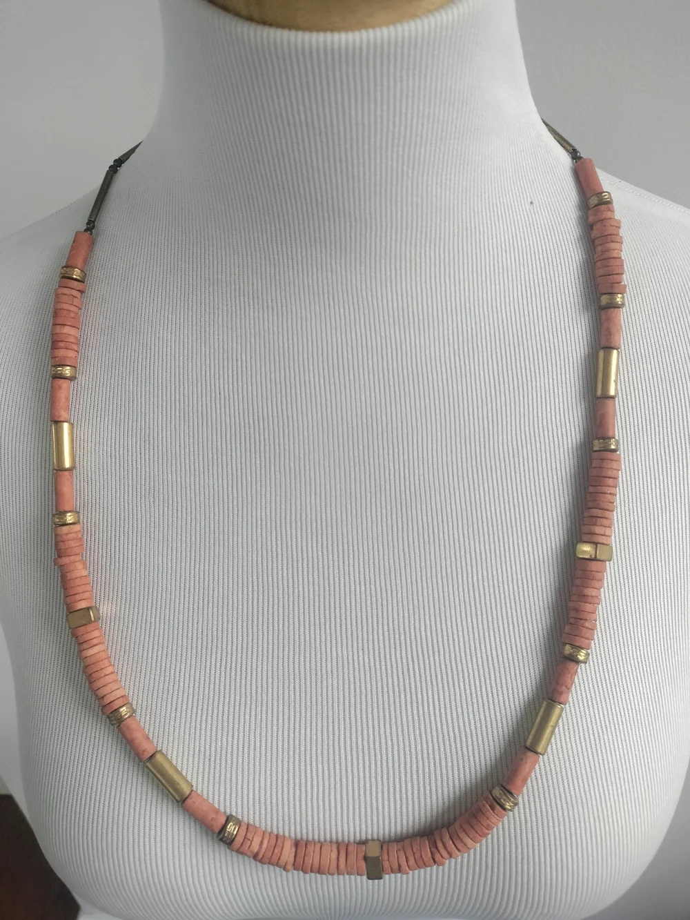 Heishi Bead Vintage Gold/Brass Accent Necklace - 28